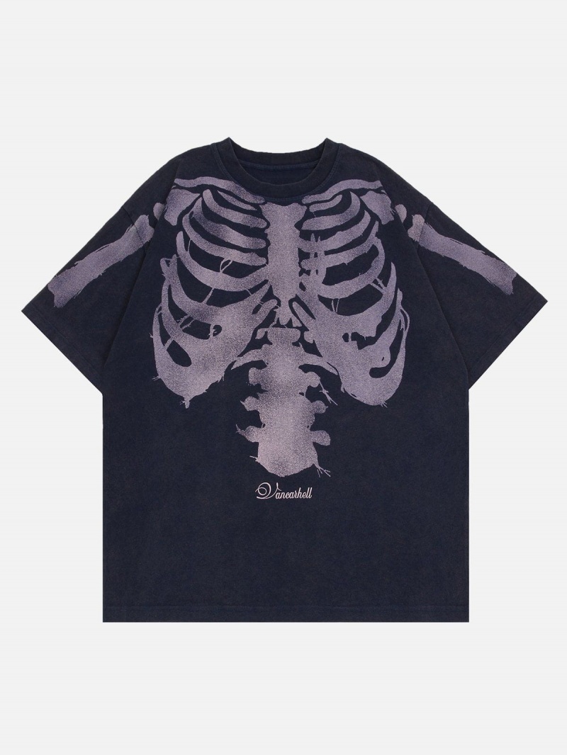 T Shirts Aelfric Eden Skeleton Print Tee Noir | MRY-64735523